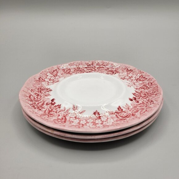 J & G Meakin Romantic England Ironstone Red Transferware Saucers Plates Set of 3 - Picture 5 of 7
